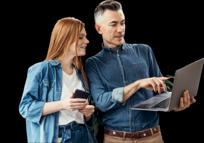 Man showing something on a laptop to his coworker